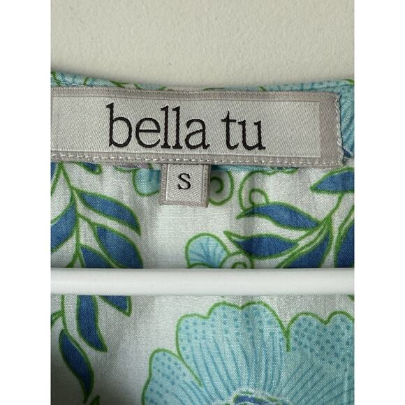 Bella Tu Modest Beaded V-Neck Shift Dress Size S Floral Print Turquoise Tassel - Picture 3 of 9